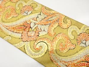 アンティーク　花唐草模様織り出し袋帯（材料）